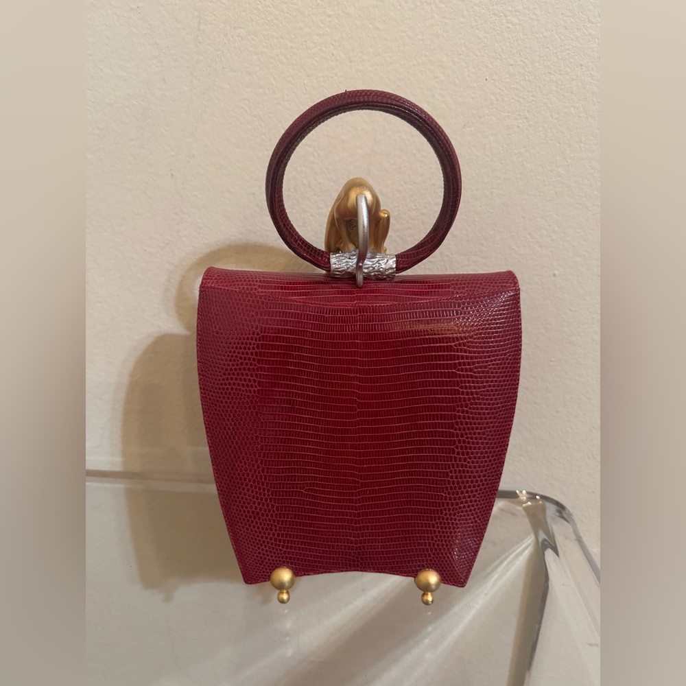 Lee Wolfe Monkey Purse Bag Lizard Red - Picture 5 of 11